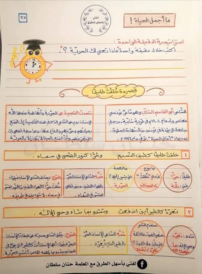 بالصور شرح قصيدة خلقت طليقا الصف الثامن الفصل الثاني 2022